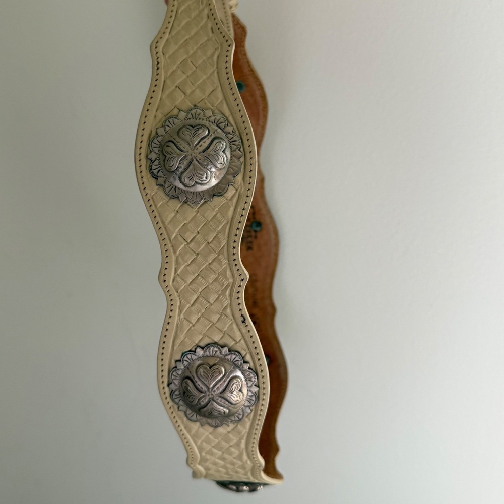 Vtg Silver Creek Western Concho Belt Cream Genuine Leather Boho Cowgirl USA - Picture 3 of 11